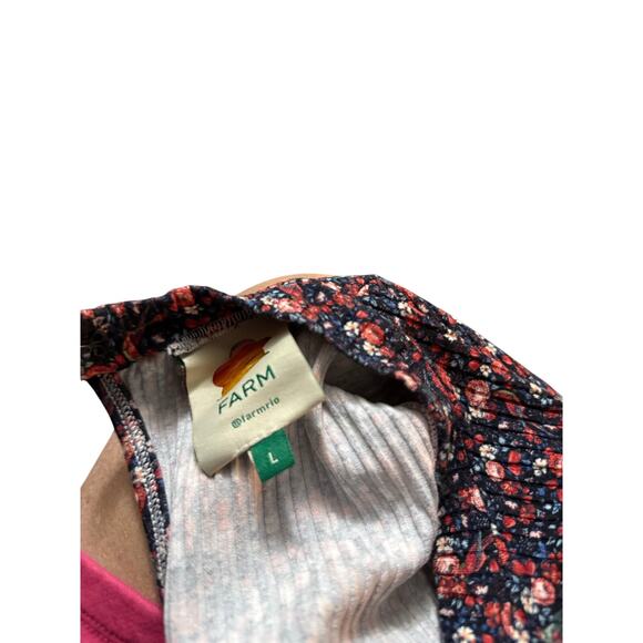 Farm Rio Floral Ribbed Knit Long Sleeve Dress Size Large. Navy with high neck - Picture 6 of 6